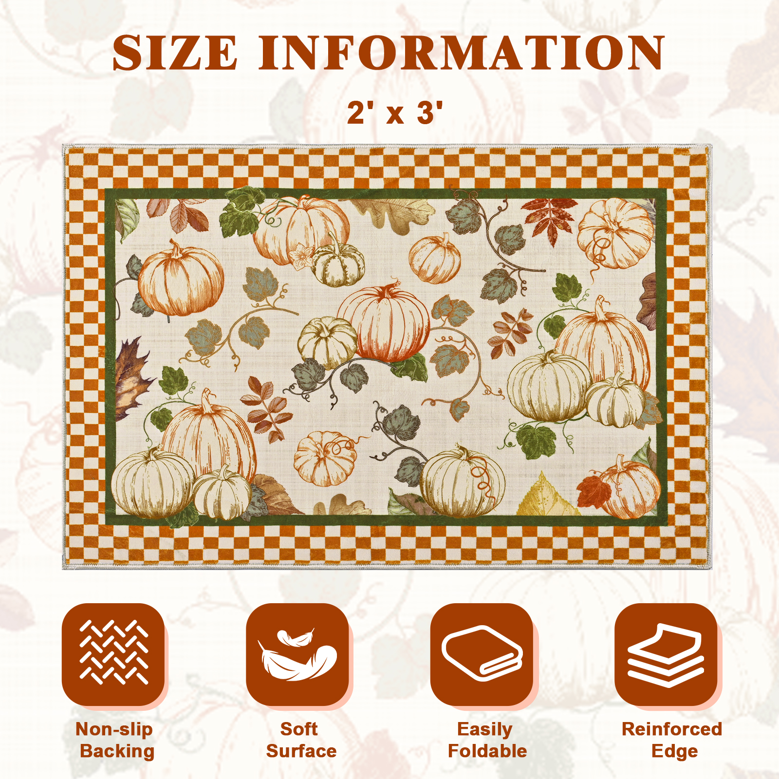 Bleum Cade Fall Area Rugs 2x3 Entryway Rug,Non Slip Washable Door Mat Outdoor Indoor Pumpkins Welcome Mat for Entrance,Beige