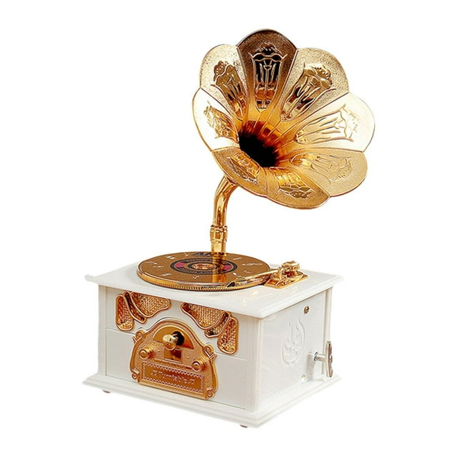 Adorno de escritorio, caja de música de gramófono antiguo, centro de mesa decorativo para Caja blanca