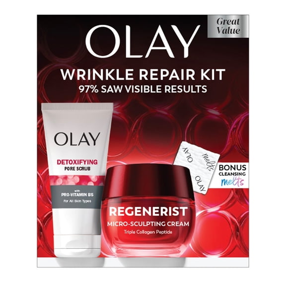 Olay Anti-Aging MSC Duo Pack: Micro-Sculpting Cream with Triple Collagen Peptide Detoxifying Cleanser Retinol Cleansing Melts, 12 Count
