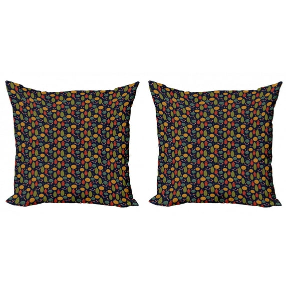Ambesonne Forest Throw Pillow Cover 2 Pack, Fox Trees and Mushroom, 18", Multicolor