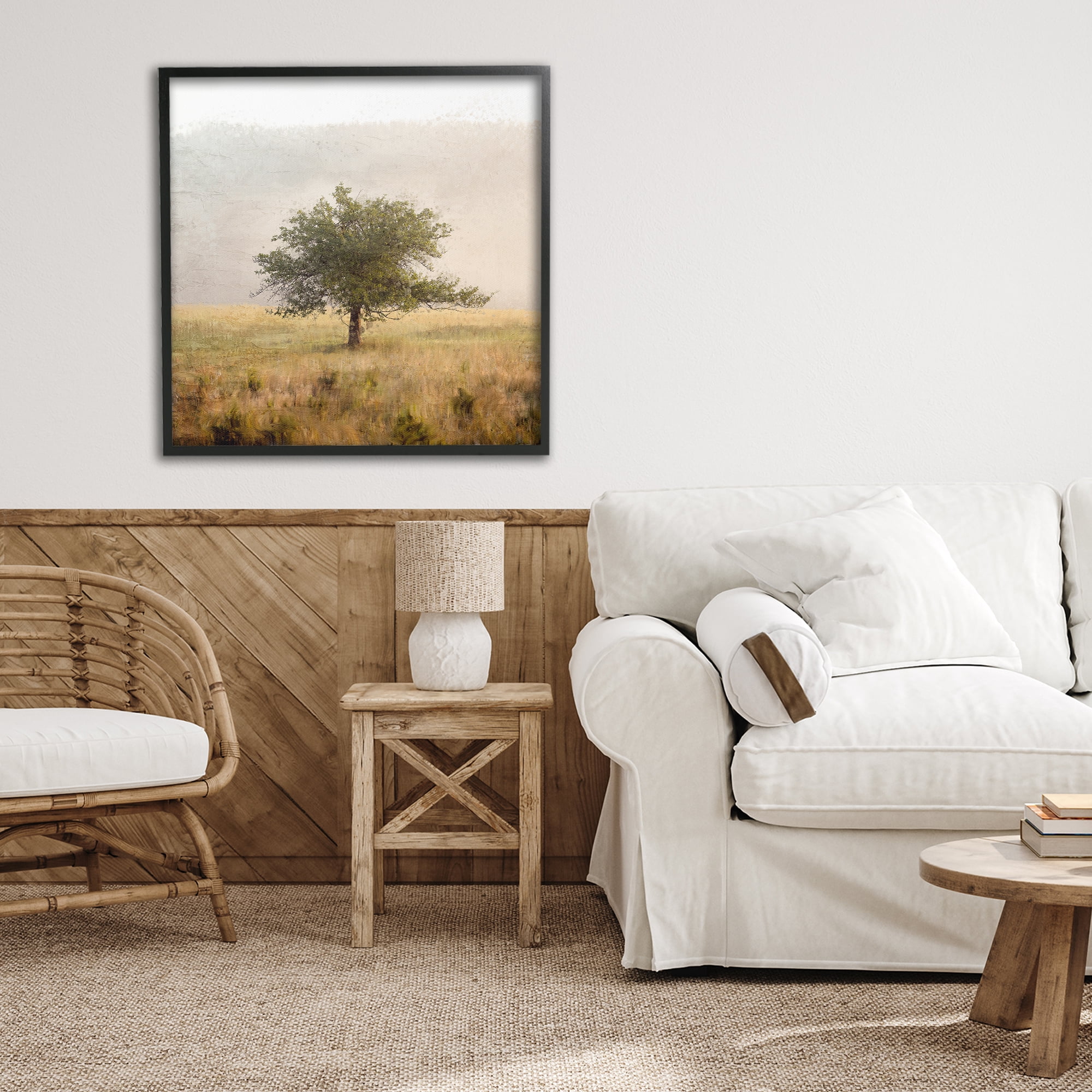 Stupell Industries Tree Alone in Golden Field Black Framed Giclee Art, design by Anne Bailey