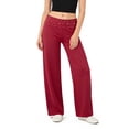 thumbnail image 2 of Women's High Waist Wide Leg Yoga Pants with Rhinestone Fold Over Waistband, Stretch Flared Lounge Trousers, Casual Palazzo Pants for Work & Daily Wear Red XL, 2 of 9