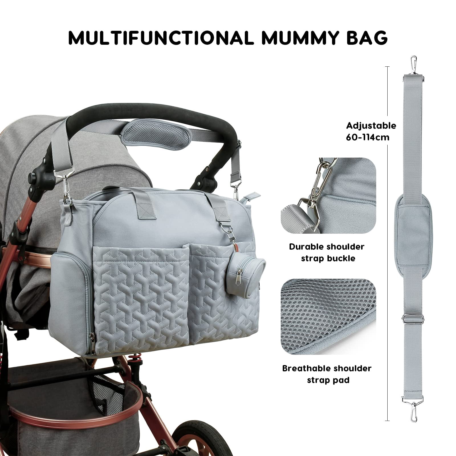 AOUNQ Diaper Bag Tote with 3 Cooler Pockets, Breast Pump Bag, Mommy Bag for Hospital, Large Travel Diaper Bag for Girl&Boy
