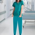 thumbnail image 4 of Uniformes para mujer Scrub Set con cuello en V Hospital Enfermera Top Pantalones Ropa Manga corta Pantalones largos Cómodos trajes de trabajo Ropa de - M lago azul Sunnimix Pantalones médicos de enfermera, 4 of 8