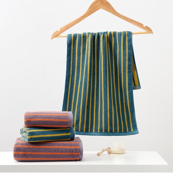 Bowayaoa Thick Striped Soft Bath Towel, Absorbent Lint Free Towel, Quick Drying Skin Friendly Household Towel for Daily Shower Gym Travel Use