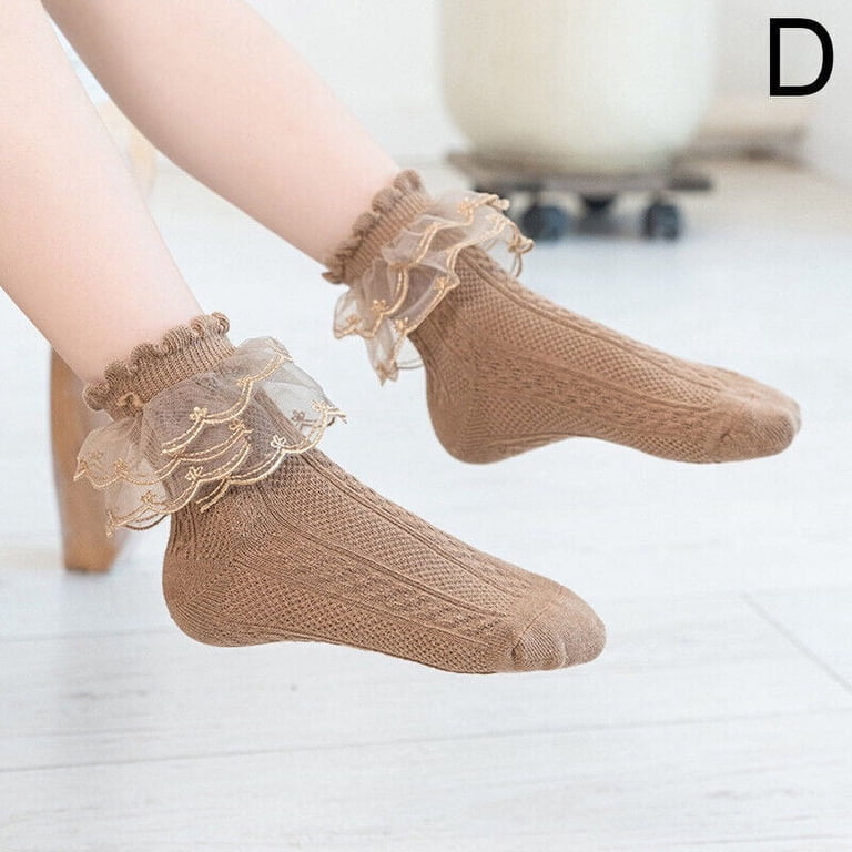 6 Pairs Women's Lace Trim Ankle Socks - Cute Ruffle Vintage Style Boot Socks