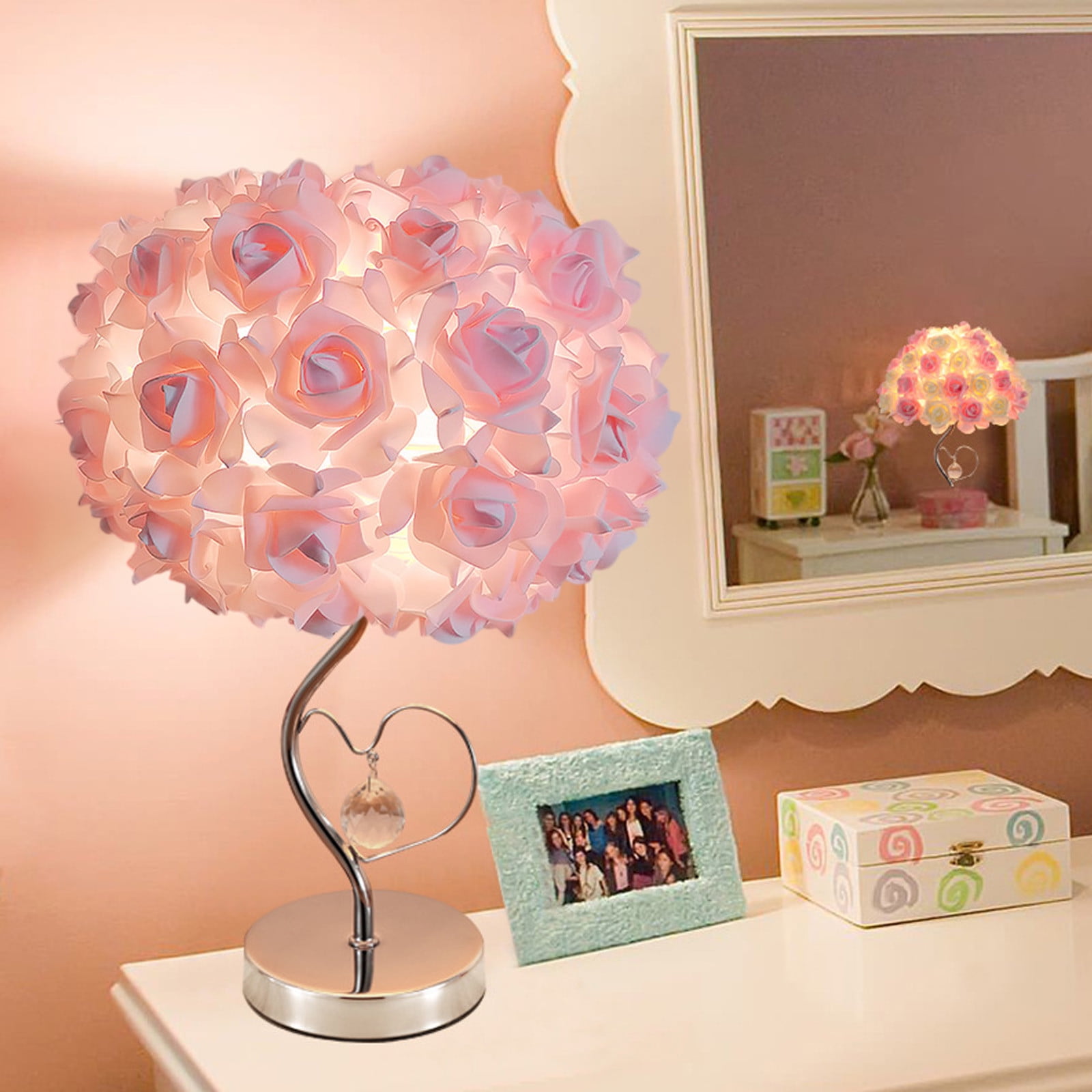Uutvmp Rose Flower Desk Lamp, Princess Table Lamp Home Decor Flower Lamp for Nightstand Pink Room Bedroom Decoration for Women Girls Dating Party Wedding Gifts