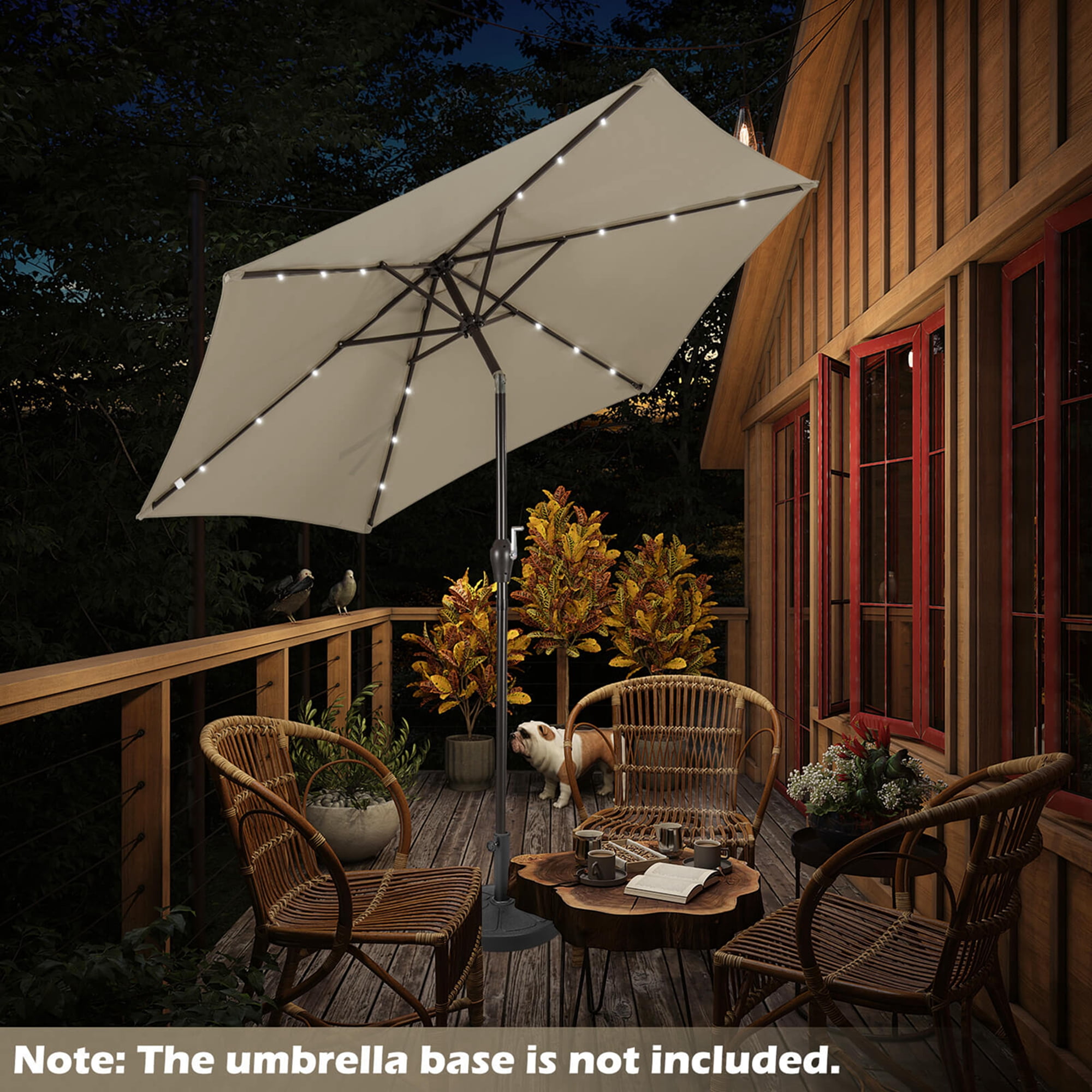 Costway 9ft Patio Solar Umbrella LED Patio Market Steel Tilt w/ Crank Outdoor (Tan)