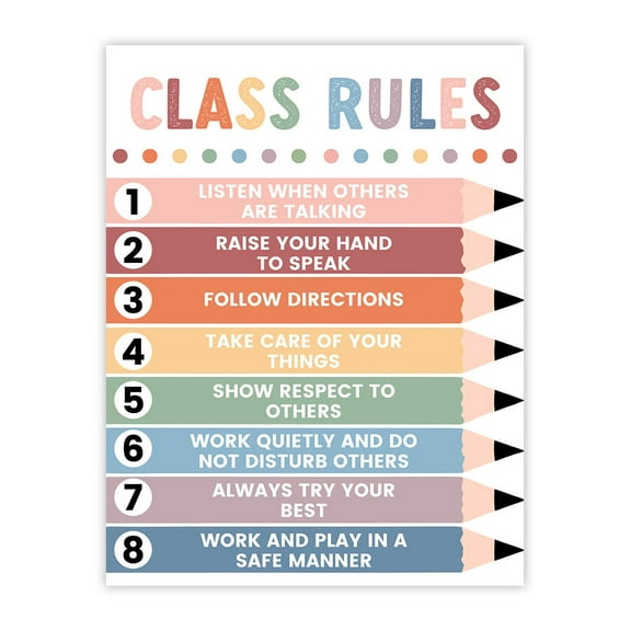 Pastel Boho 8 Class Rules Sign Positive Classroom Behavior Management Poster 8.5x11