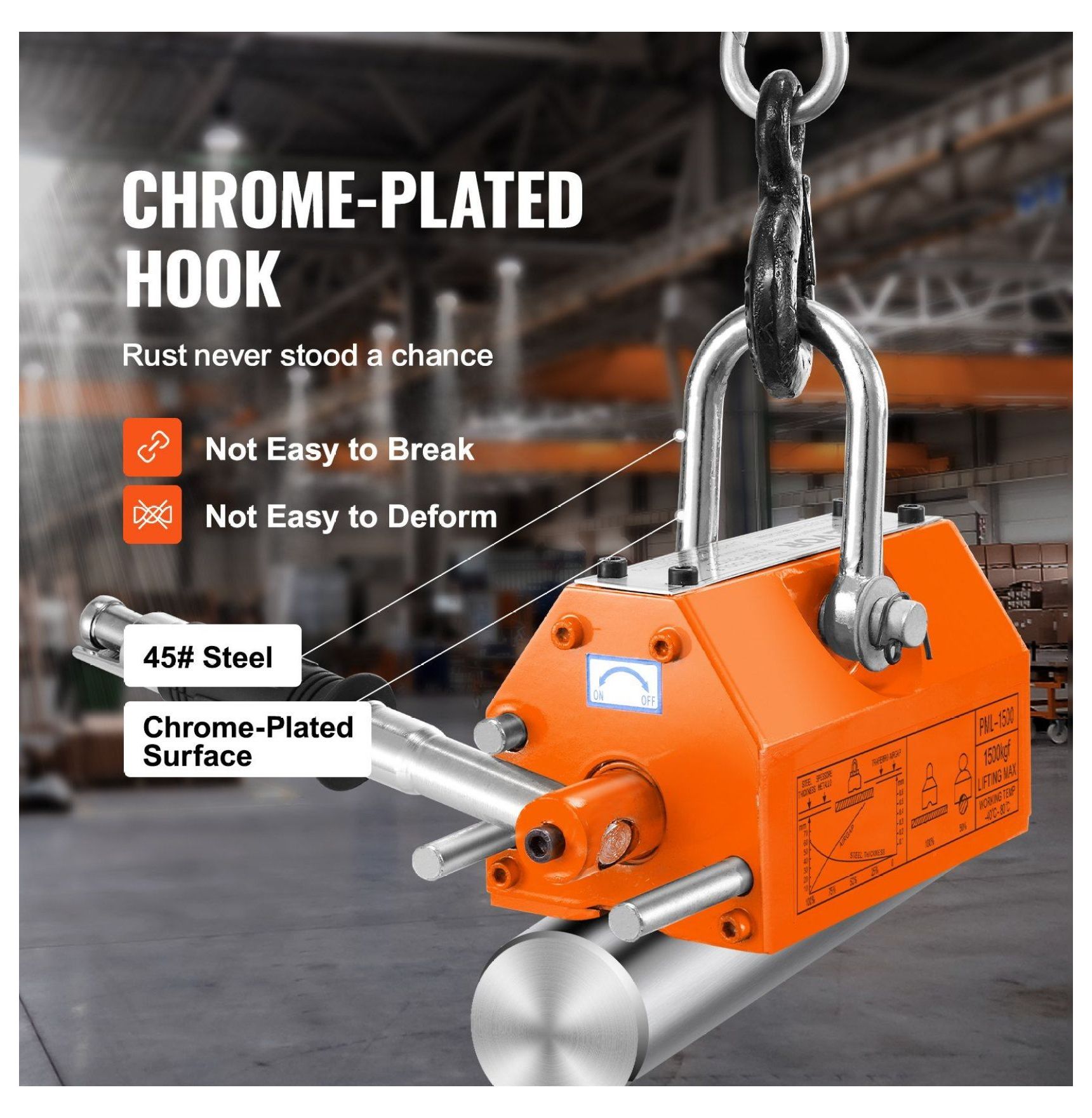 Magnetic Lifter 3300lbs Capacity - Heavy Duty Steel Lifting Magnet, Neodymium Permanent Magnet with Safety Handle, Ideal for Hoist, Crane, Metalwork