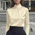 thumbnail image 2 of Women's Satin Turtleneck Blouse Elegant Long Sleeve Tops Office Formal Dress Shirts Beige XL, 2 of 8