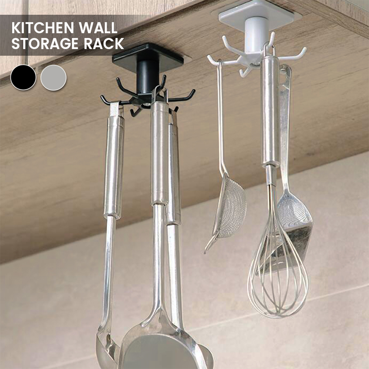 Under Hooks, 360° Rotating Hook Rack with 6 Hooks WallMounted