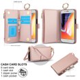 thumbnail image 2 of Crossbody Wallet Case for iPhone 8 Plus / iPhone 7 Plus RFID Blocking Card Slots, PU Leather Magnetic Snap Wristband Strap Zipper Pocket Phone Case with Stand Secure Ring Buckle, Rosegold, 2 of 7