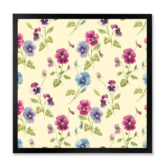 Designart 'Blue and Pink Pansy Flowers I' Traditional Framed Art Print