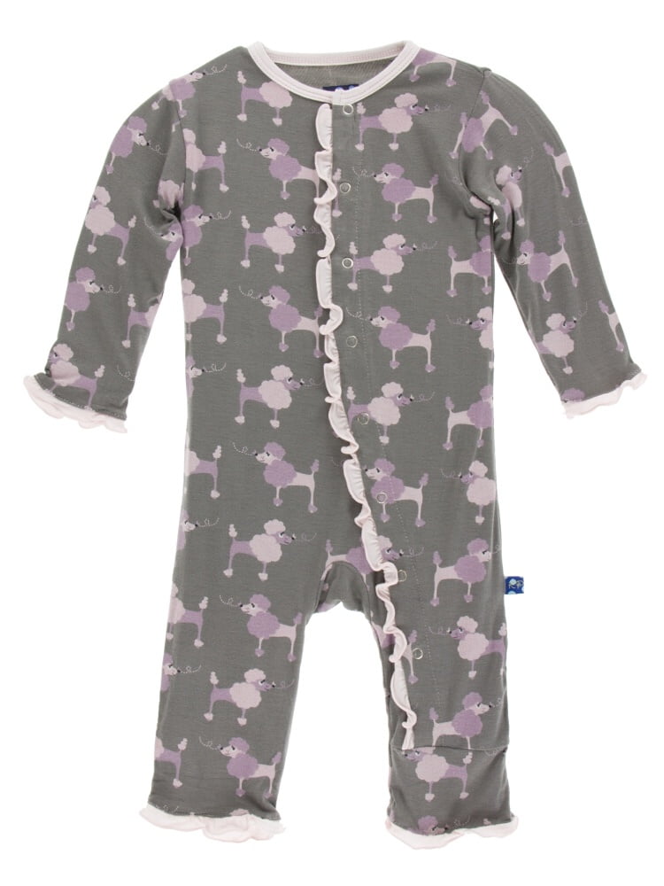 Cobblestone Poodle 3-6 Months Kickee Pants Little Girls Print Muffin Ruffle Coverall with Snaps 