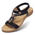 thumbnail image 3 of Littleplum Women's Bohemian Orthopedic Wide Sandals with Arch Support Rhinestone Flat Summer Shoes for Women,Black,Size 6, 3 of 9