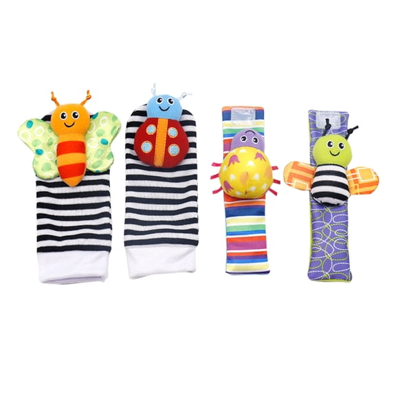 Newborn Adjustable Cotton Foot Finder Rattle Socks (4 Pack)
