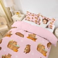 thumbnail image 2 of Erosebridal Cute Capybaras Duvet Cover Set For Children,Cartoon Animal Flowers Bedding Full For Kids Boys Girls,3-Piece,No Comforter,Pink Reversible, 2 of 6