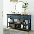 thumbnail image 4 of EUROCO 50" Retro Design Console Table, Storage Sofa Table with 2 Open Shelves, 3 Drawers, Pine Solid Wood Frame and Legs for Living Room, Navy, 4 of 8