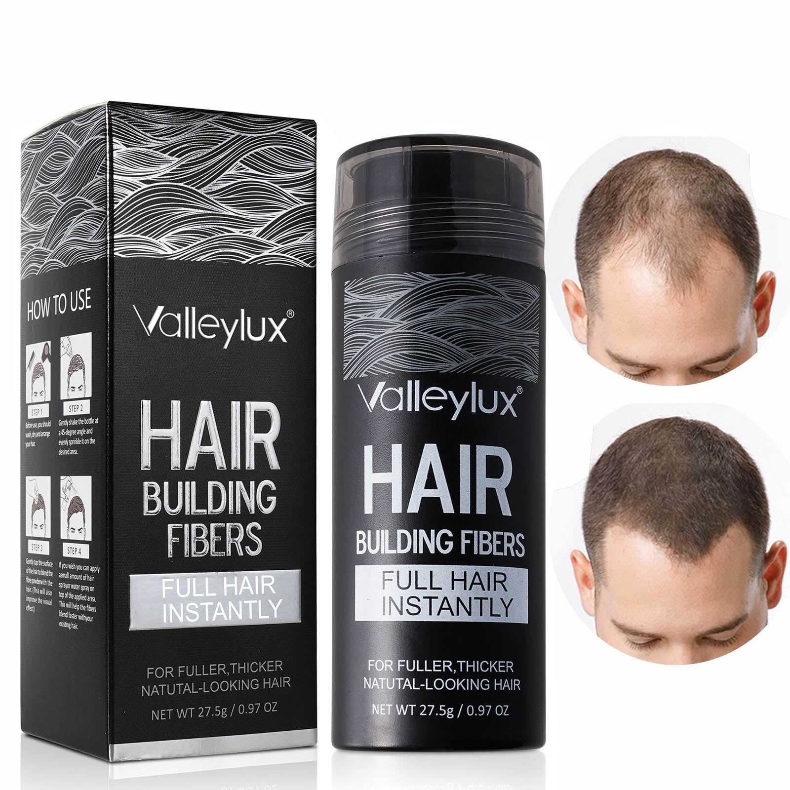 Valleylux 2 Pack Hair Building Fiber Dark Brown, for Natural Thicker Fuller  Hair Style Last All Day Hair Loss Treatment 