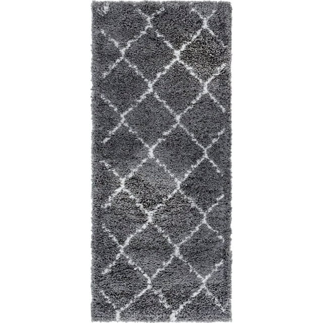 Unique Loom Rabat Shag Lattice Design Rug 2' 7 x 6' Runner Gray/Ivory
