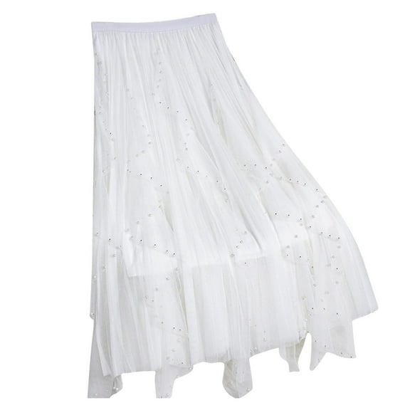 yillto Skirts for Women Pleated Layered Skirt Ladies Elegant Flowy Long Skirts Wedding Midi Skirt