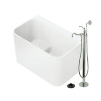 Kingston Brass KTSQ4727131AL 47" Acrylic Rectangular Back-to-Wall Freestanding Tub with Faucet and Drain, Glossy White/Polished Chrome