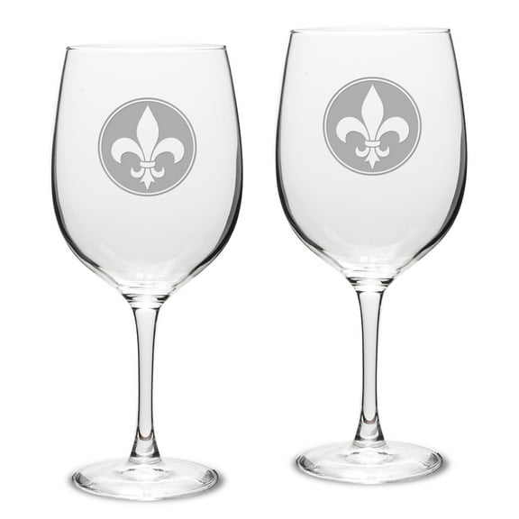 Fleur de Lis Deep Etched Classic Red Wine Glass Set of 2