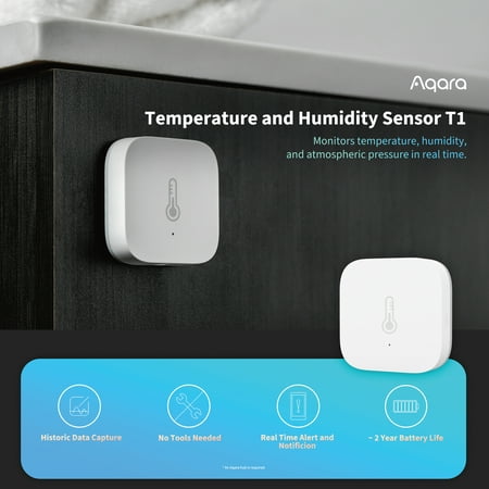 T1 Temperature and Humidity Sensor- Requires Aqara Hub, Supports Apple HomeKit, Alexa, Google, SmartThings - White
