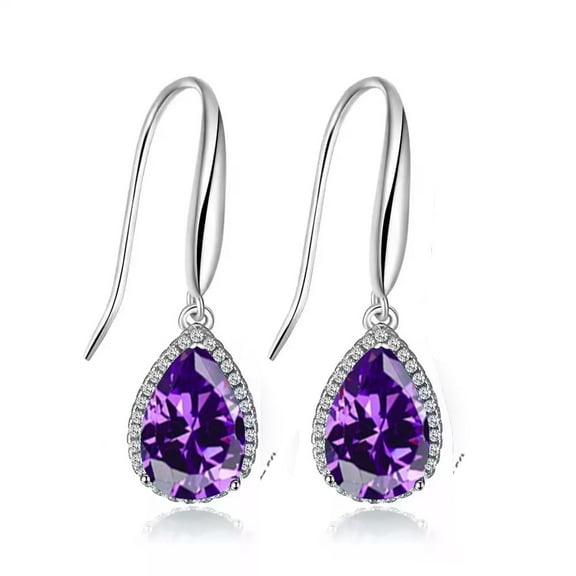14k White Gold Teardrop 3 Ct Amethyst Oval-Cut Plated Earrings Paris Jewelry