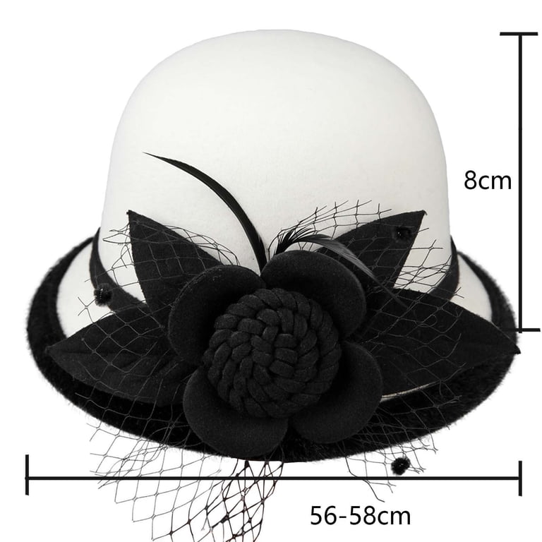 Vintage Cloche Hat Black White Roses Floral Fancy Party Elegant Costume Wedding Vintage Cloche Hat Black White Roses Floral Fancy Party  main image 3