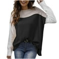 thumbnail image 2 of Womens Sweater Long Sleeve Round-Neck Solid Color Blouses Round-Neck Sweater Black M Sweater for Women, 2 of 6