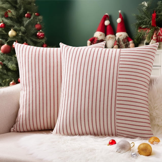 Juego de 2 fundas de almohada YCOLL Christmas de 50 x 50 cm, color rojo y crema