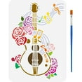 thumbnail image 1 of Plantilla de guitarra floral vintage con pincel de plástico, 8,3 x 11,7 pulgadas, reutilizable, con diseño decorativo de guitarra., 1 of 7