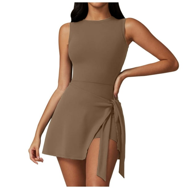 Vestido deportivo sin mangas para mujer - Vestido informal de fitness y tenis con tirantes adelgazantes y diseño en la espalda