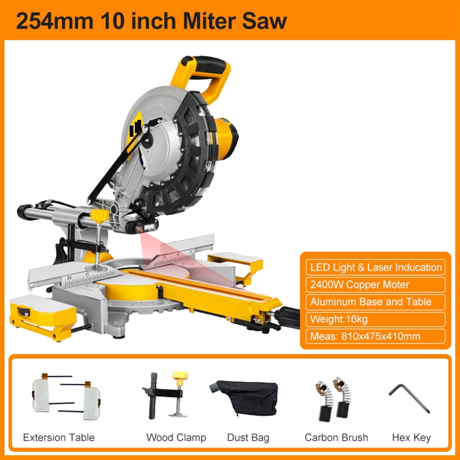 10inch 255mm Sliding Wood Miter Saw Single Bevel With LED Light Electric Power Tool Cutting Machine ,Easy to Operate