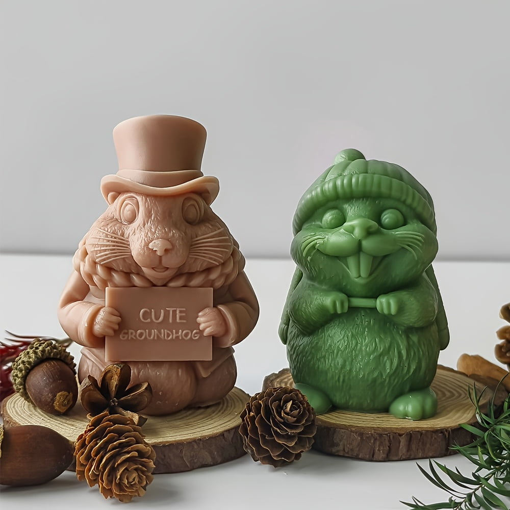 3PCS Groundhog Day 3D Silicone Mold Set, Animal Candle Molds for DIY Epoxy Resin, Soy Wax, Plaster Crafts (Woodland Creatures Series)
