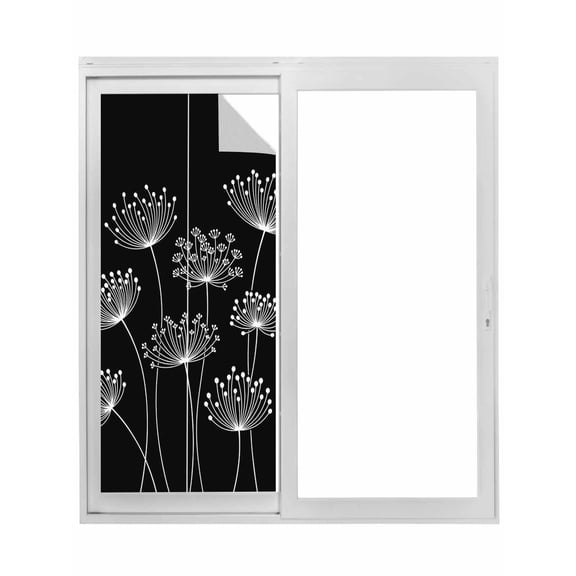 Spring Dandelion Window Privacy Film, Modern Country Flower Black White Static Cling UV Sun Blocking Tint Film Heat Control Windows Films for Bedroom Bathroom, Window Stickers 23.6"x59"