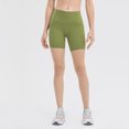 thumbnail image 3 of Pantalones cortos de yoga de color liso con cintura alta y elásticos ajustados para entrenamiento en la cadera color melocotón para mujer, 3 of 6