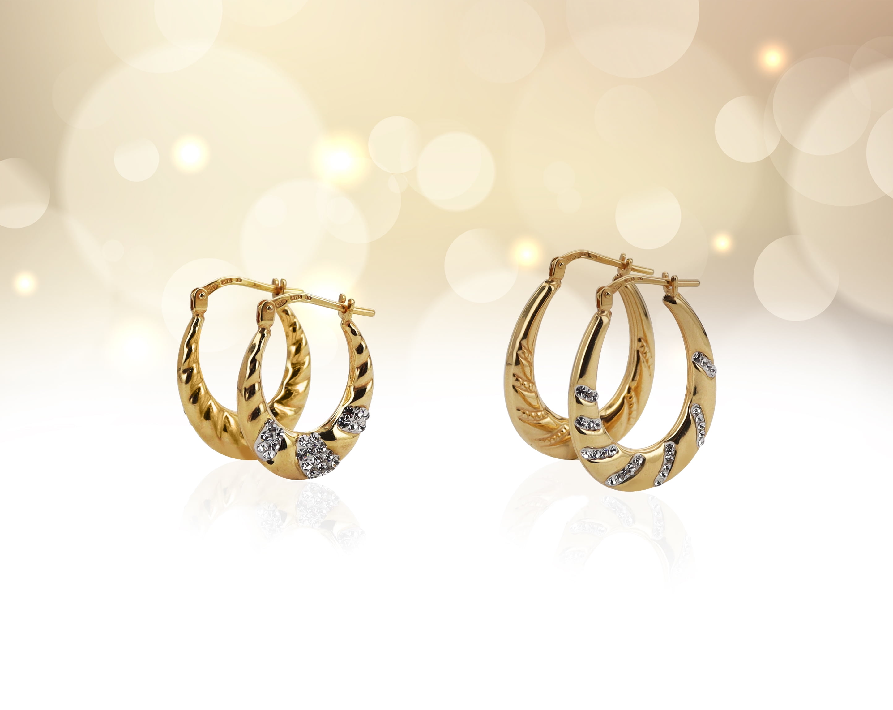 Brilliance Fine Jewelry 14K Gold Plated Female Crystal Hoop Earrings Set, Adult Females