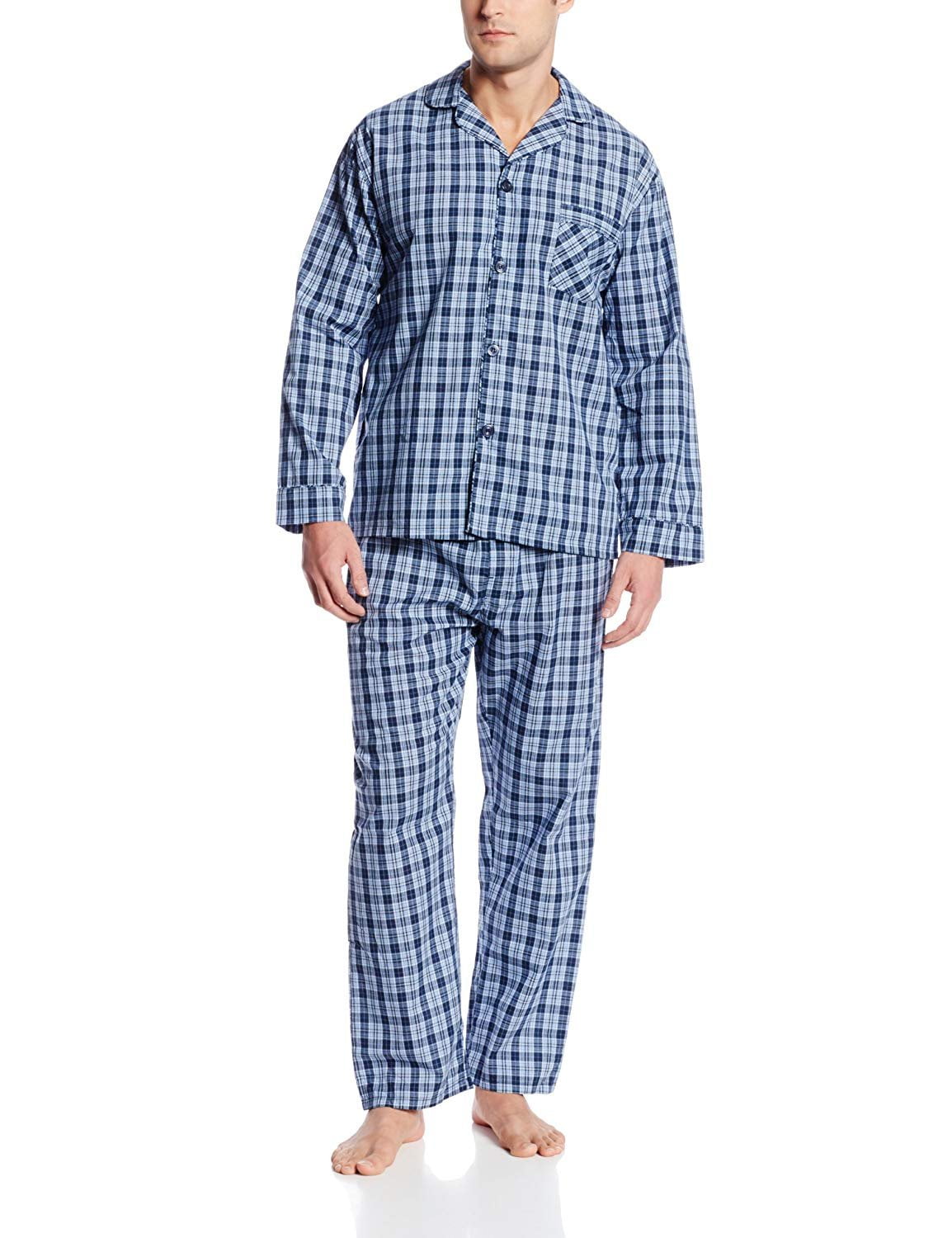 Hanes Men's Broadcloth Pajama Set, Navy Plaid, XLarge