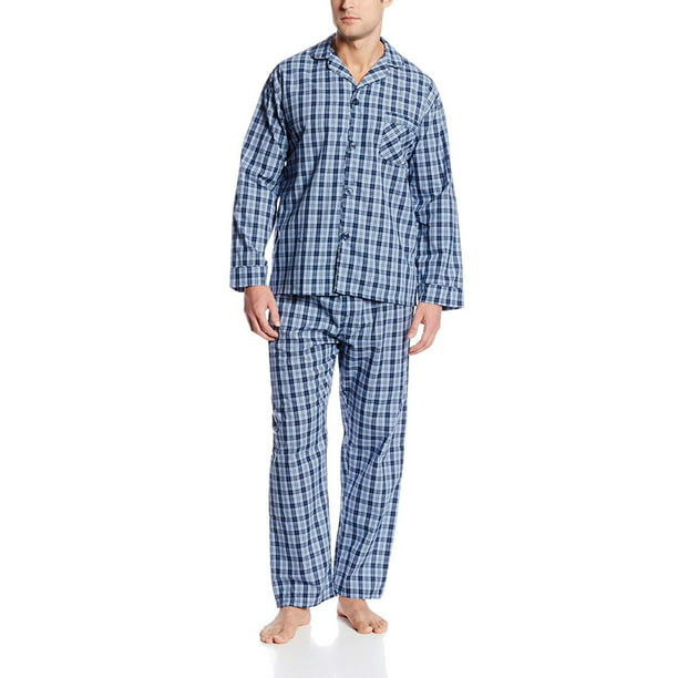 Hanes Sleepwear - Hanes Men's Broadcloth Pajama Set, Navy Plaid, X ...