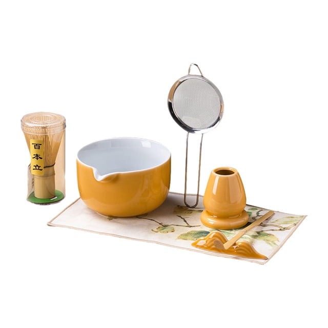 Set de batalla de Matcha de 7 piezas, kit completo de tazón l japonés, de tazón de mezcla de para bebidas de cocina Amarillo brillante
