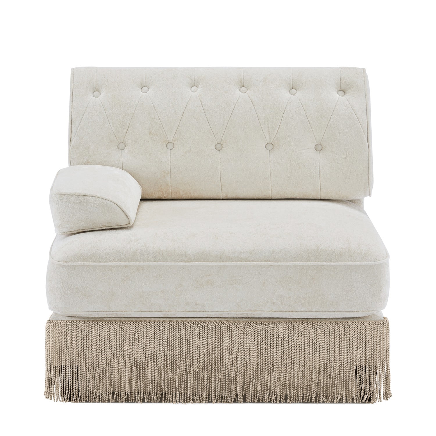 Hommoo Comfort Velvet Fabric Sofa with Left Arm, Button Tufted Design & Floor-grazing Tassel, Beige