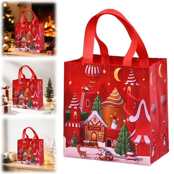 Clearance Under $1 Christmas Non-Woven Gift Bag with Handles - Red