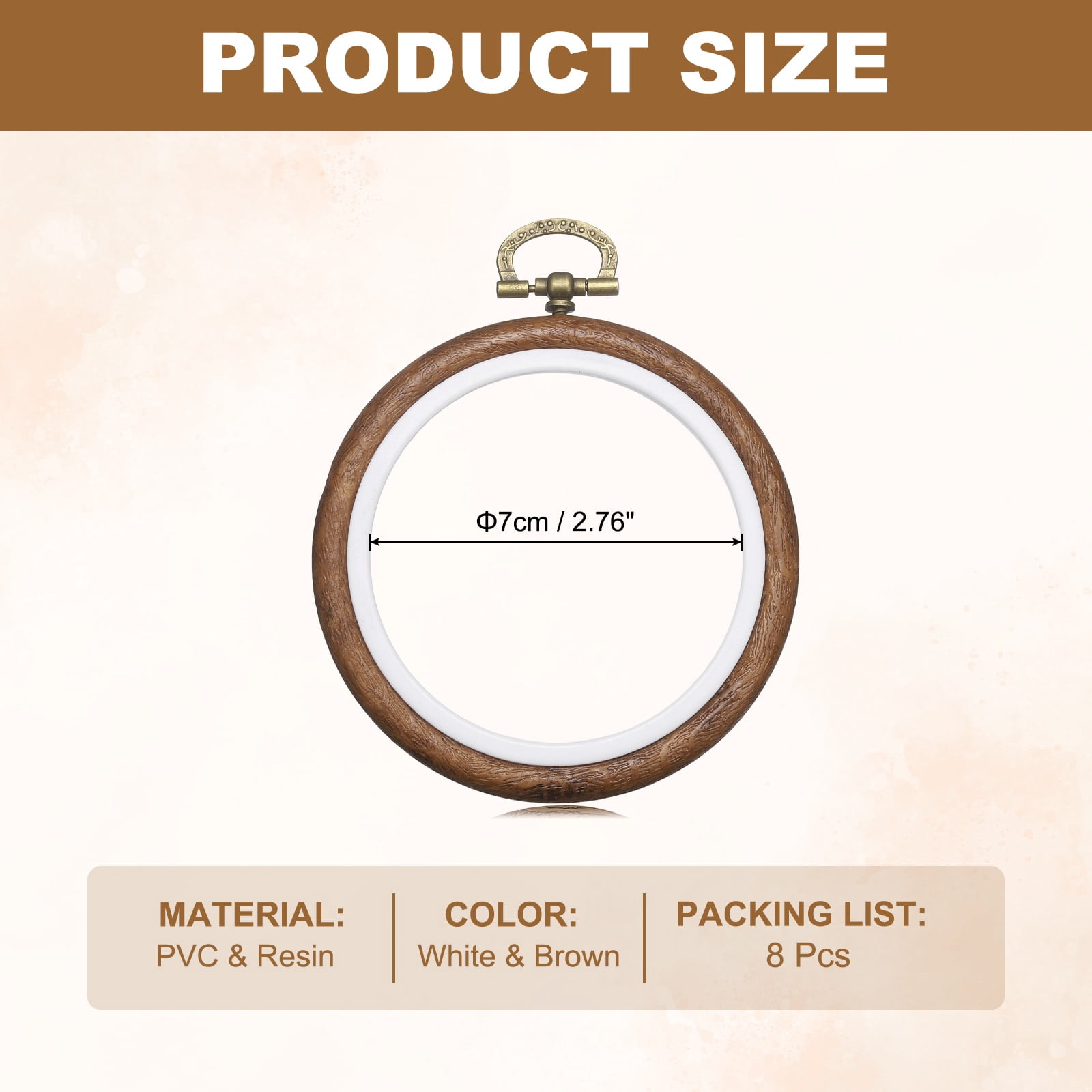 8 Pcs Embroidery Hoop Frame, Imitated Wood Round Cross Stitch Hoops with Metal Ring for Embroidery DIY Craft Sewing Wall Decor (3.15 Inch White & Brown)