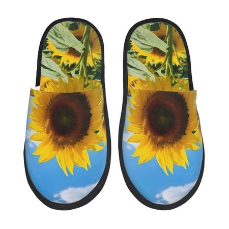 Balery Sky Golden Sunflower Field B Slient Indoor Furry Fleece Comfort House Shoes Soft Non-Slip Home Shoes Cotton slippers House Slippers-- Large