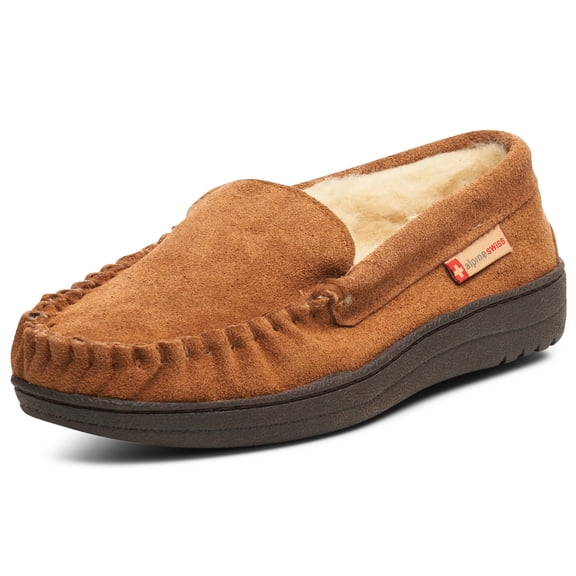 Alpine Swiss Yukon Mens Suede Shearling Moccasin Slippers Moc Toe Slip On Shoes