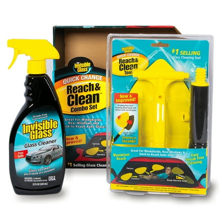Invisible Glass 99050 Reach & Clean Glass Windshield Cleaner Tool Combo Kit With Premium Spray Glass Cleaner, Extendable Handle, (2) Reusable Quick Change Microfibers, and Storage Bag