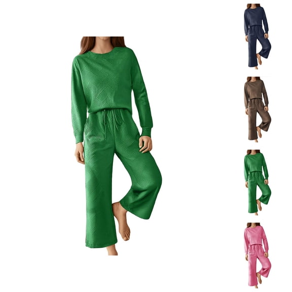 Women's Casual Solid Color Leisure Set | Textured Drawstring Activewear For Fall & Winter Pantalon Capri Para Mujer Verano